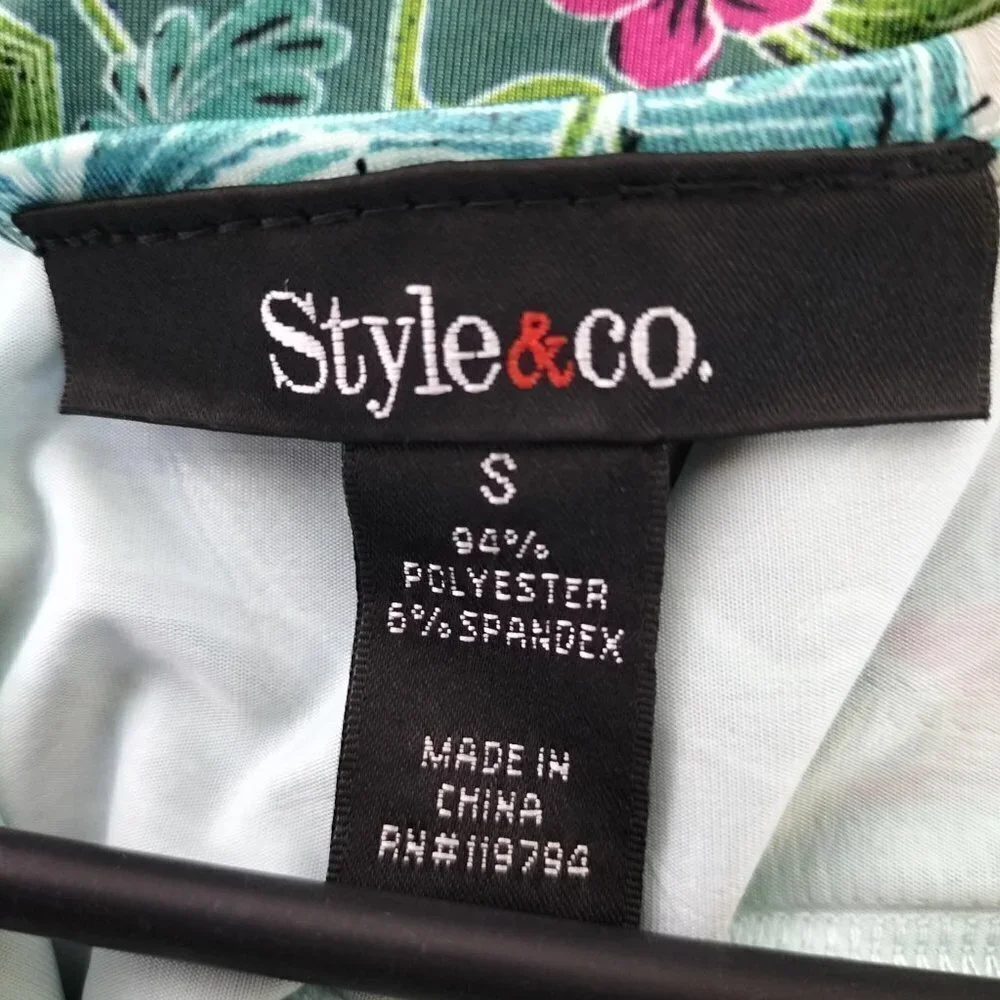 (392) Style & Co Multicolor Floral Print V Neck Pullover Top Size S